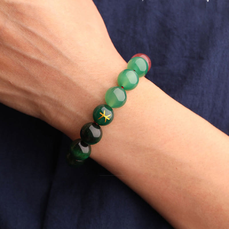 Buddha Stones Bracciale della saggezza con cinque elementi, vari cristalli di agata, onice nero, calcedonio verde, acquamarina - image 54
