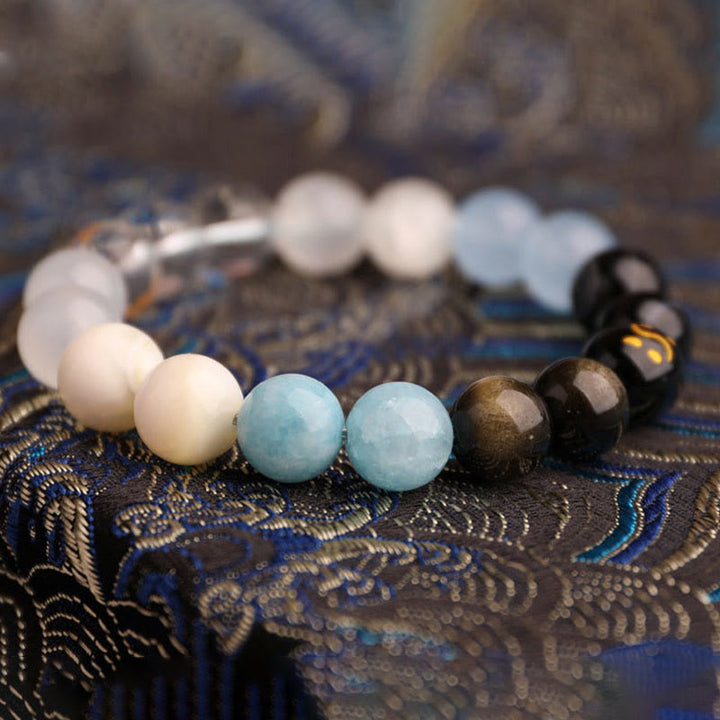 Buddha Stones Bracciale della saggezza con cinque elementi, vari cristalli di agata, onice nero, calcedonio verde, acquamarina - image 26