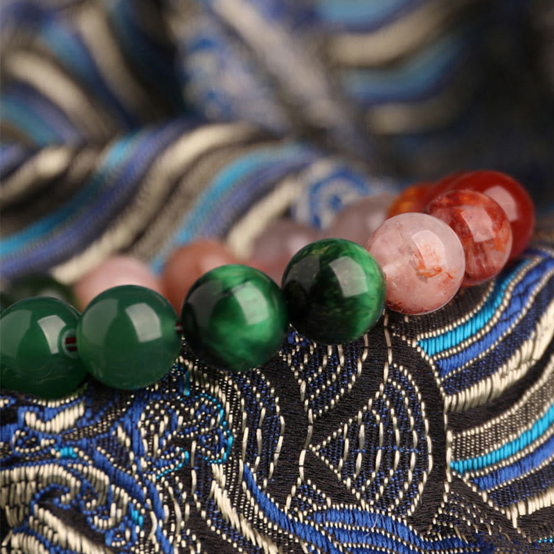 Buddha Stones Bracciale della saggezza con cinque elementi, vari cristalli di agata, onice nero, calcedonio verde, acquamarina - image 53
