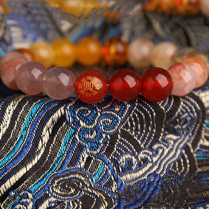 Buddha Stones Bracciale della saggezza con cinque elementi, vari cristalli di agata, onice nero, calcedonio verde, acquamarina - image 43