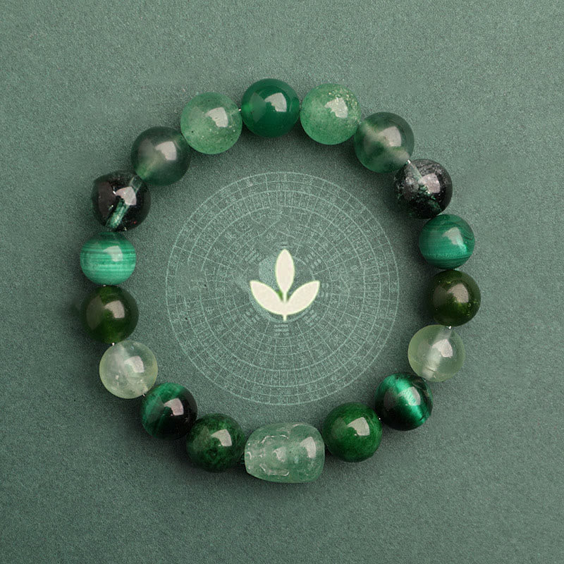 Buddha Stones Braccialetto portafortuna fantasma verde a cinque elementi con agata verde cristallo, quarzo fragola e agata muschiata. - image 3