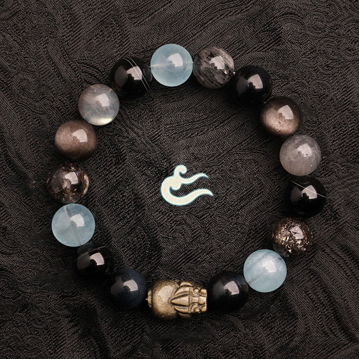 Buddha Stones Braccialetto portafortuna fantasma verde a cinque elementi con agata verde cristallo, quarzo fragola e agata muschiata. - image 22