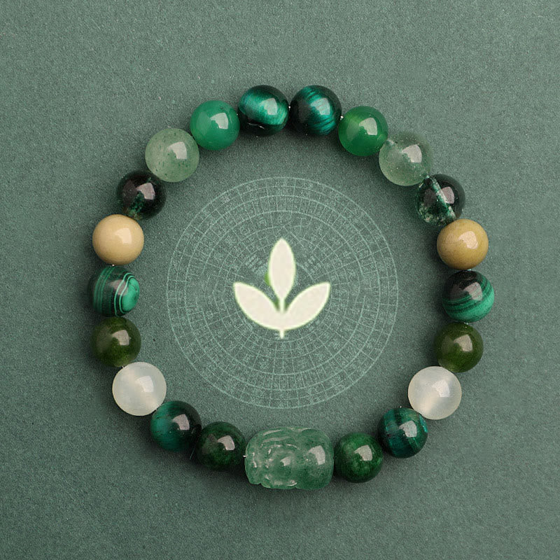 Buddha Stones Braccialetto portafortuna fantasma verde a cinque elementi con agata verde cristallo, quarzo fragola e agata muschiata. - image 5