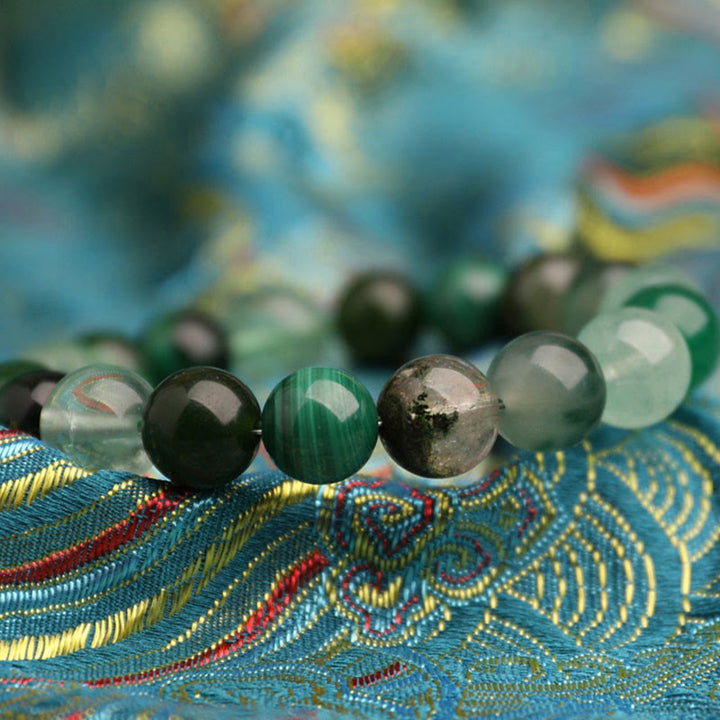 Buddha Stones Braccialetto portafortuna fantasma verde a cinque elementi con agata verde cristallo, quarzo fragola e agata muschiata. - image 16