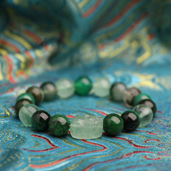 Buddha Stones Braccialetto portafortuna fantasma verde a cinque elementi con agata verde cristallo, quarzo fragola e agata muschiata. - image 15