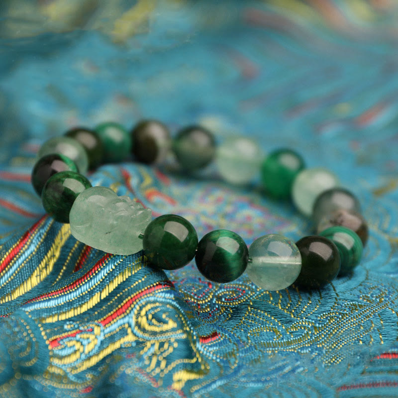 Buddha Stones Braccialetto portafortuna fantasma verde a cinque elementi con agata verde cristallo, quarzo fragola e agata muschiata. - image 13