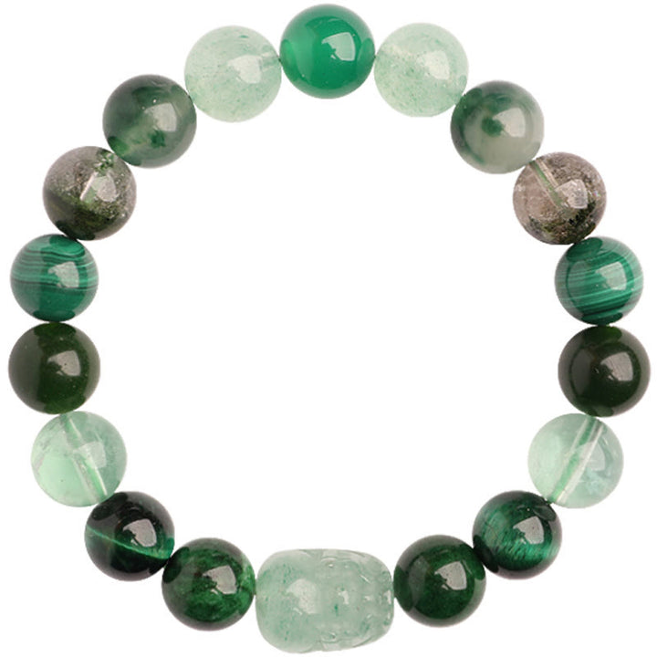 Buddha Stones Braccialetto portafortuna fantasma verde a cinque elementi con agata verde cristallo, quarzo fragola e agata muschiata. - image 20