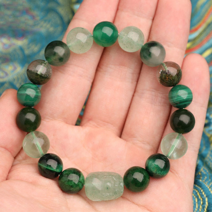 Buddha Stones Braccialetto portafortuna fantasma verde a cinque elementi con agata verde cristallo, quarzo fragola e agata muschiata. - image 18
