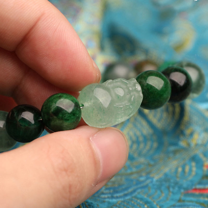Buddha Stones Braccialetto portafortuna fantasma verde a cinque elementi con agata verde cristallo, quarzo fragola e agata muschiata. - image 17