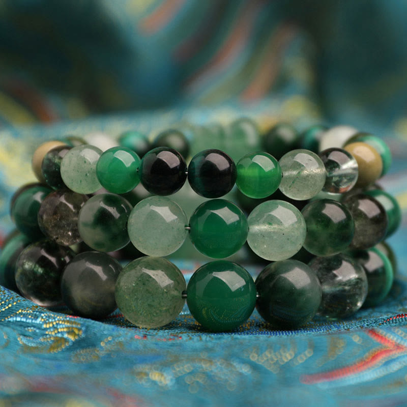 Buddha Stones Braccialetto portafortuna fantasma verde a cinque elementi con agata verde cristallo, quarzo fragola e agata muschiata. - image 12