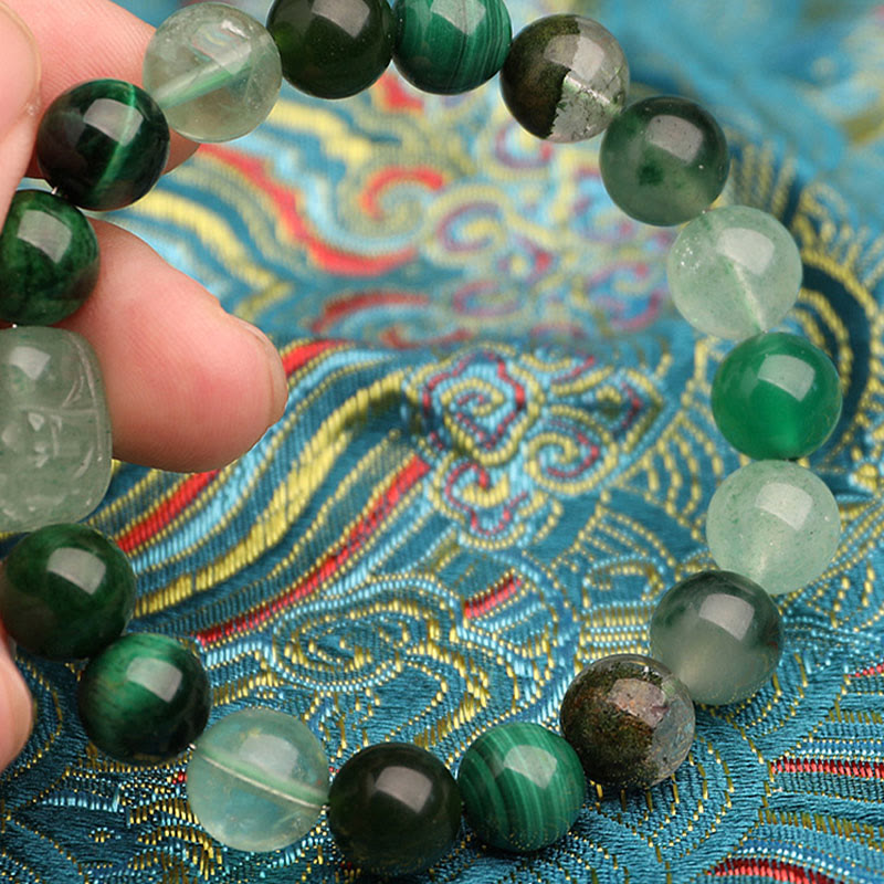 Buddha Stones Braccialetto portafortuna fantasma verde a cinque elementi con agata verde cristallo, quarzo fragola e agata muschiata. - image 19