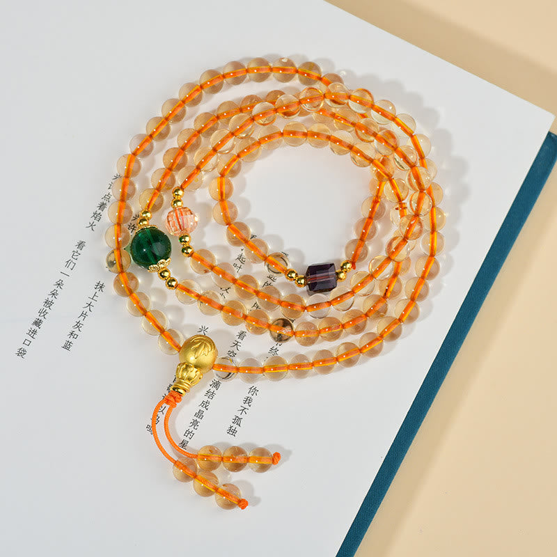 Braccialetto della felicità con 108 perle di Mala in citrino Buddha Stones