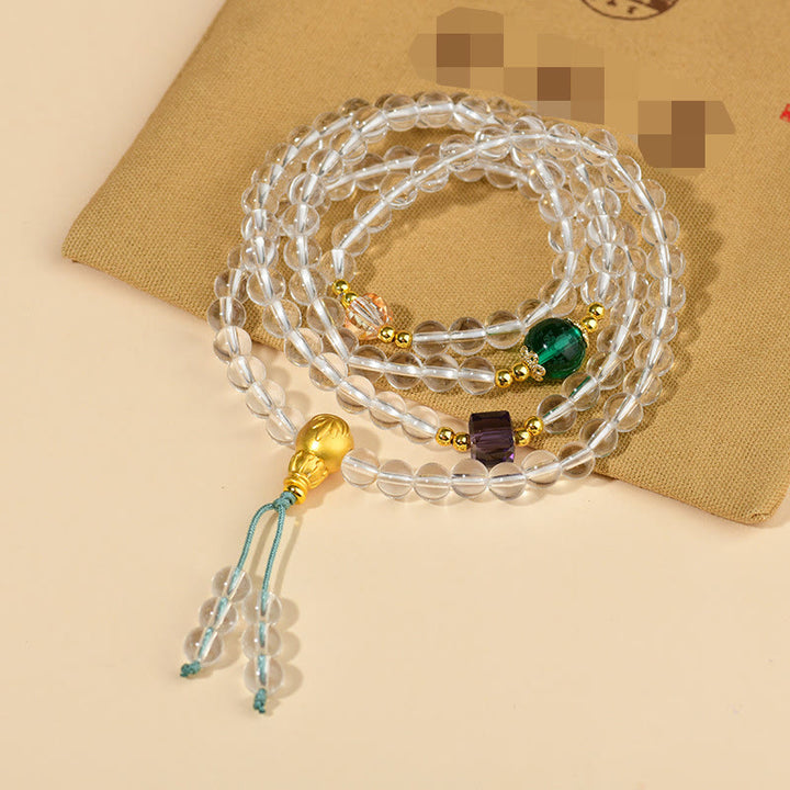Bracciale Buddha Stones 108 Mala Beads White Crystal Clarity