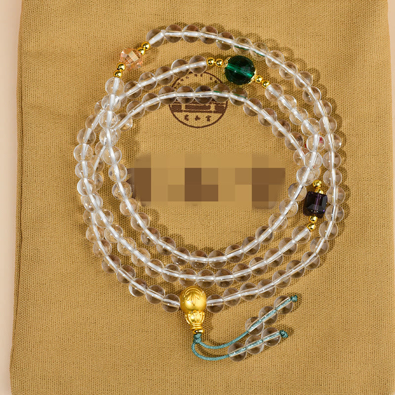 Bracciale Buddha Stones 108 Mala Beads White Crystal Clarity