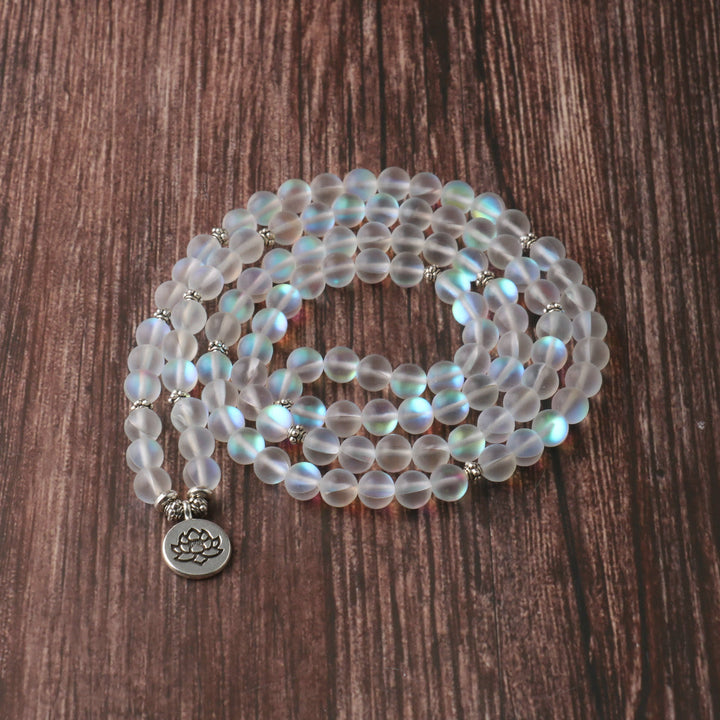 Buddha Stones 108 Mala Beads Glitter Stone Braccialetto dell'Illuminazione del Loto