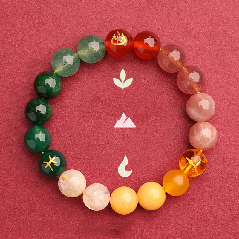 Buddha Stones Cinque Elementi Vari Agata Cristallo Verde Fragola Quarzo Pietra del Sole Bracciale Ricchezza - image 1