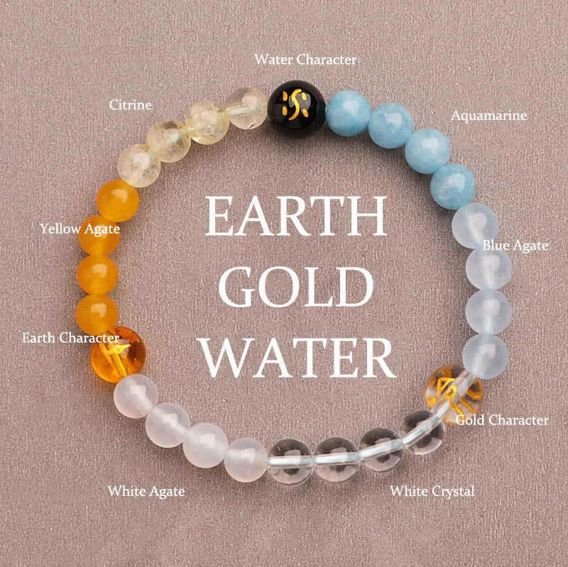 Buddha Stones Cinque Elementi Vari Agata Cristallo Verde Fragola Quarzo Pietra del Sole Bracciale Ricchezza - Acqua Terra Oro (Circonferenza polso: 14-16 cm) - 6 millimetri - image 16