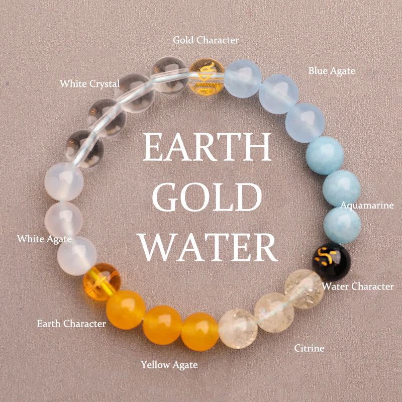 Buddha Stones Cinque Elementi Vari Agata Cristallo Verde Fragola Quarzo Pietra del Sole Bracciale Ricchezza - Acqua Terra Oro (Circonferenza polso: 14-16 cm) - 8 millimetri - image 18