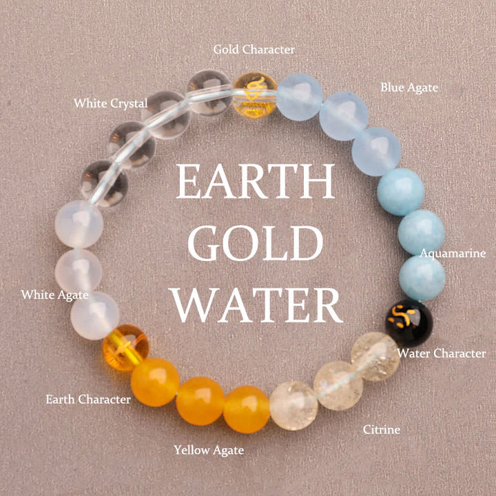 Buddha Stones Cinque Elementi Vari Agata Cristallo Verde Fragola Quarzo Pietra del Sole Bracciale Ricchezza - Acqua Terra Oro (Circonferenza polso: 14-16 cm) - 8 millimetri - image 18