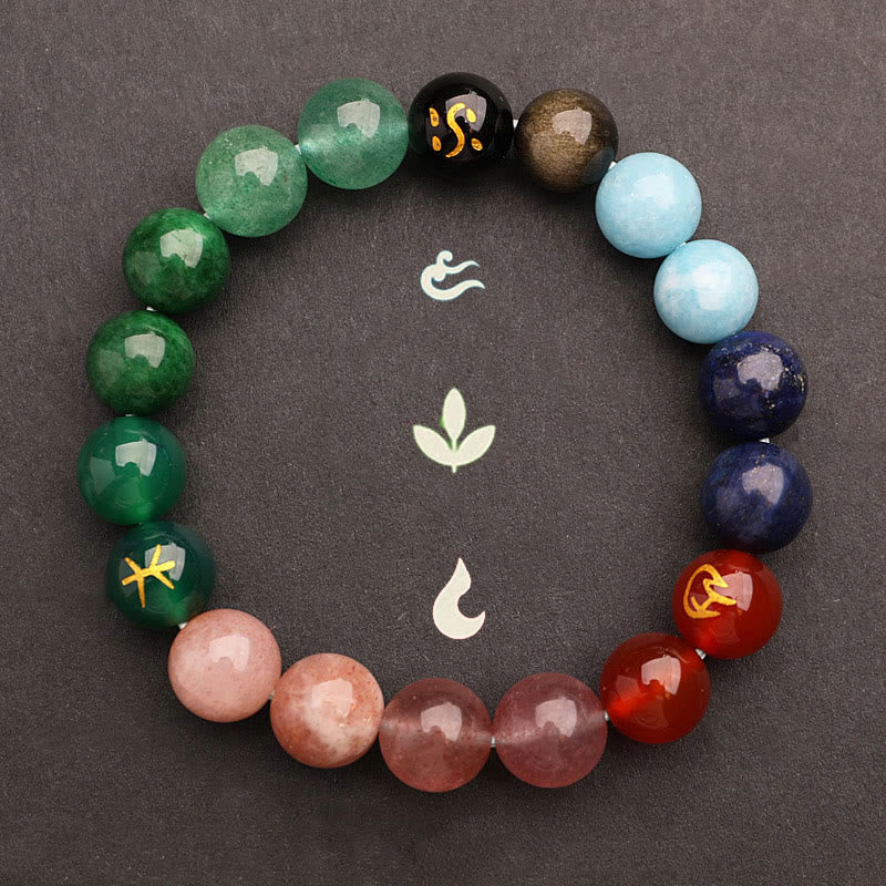 Buddha Stones Cinque Elementi Vari Agata Cristallo Verde Fragola Quarzo Pietra del Sole Bracciale Ricchezza - image 39