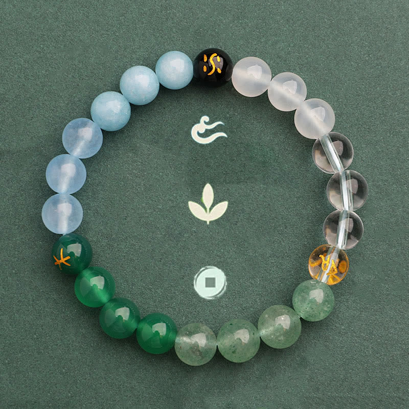 Buddha Stones Cinque Elementi Vari Agata Cristallo Verde Fragola Quarzo Pietra del Sole Bracciale Ricchezza - image 47