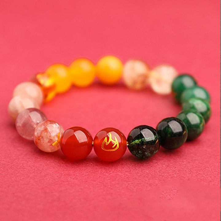 Buddha Stones Cinque Elementi Vari Agata Cristallo Verde Fragola Quarzo Pietra del Sole Bracciale Ricchezza - image 14
