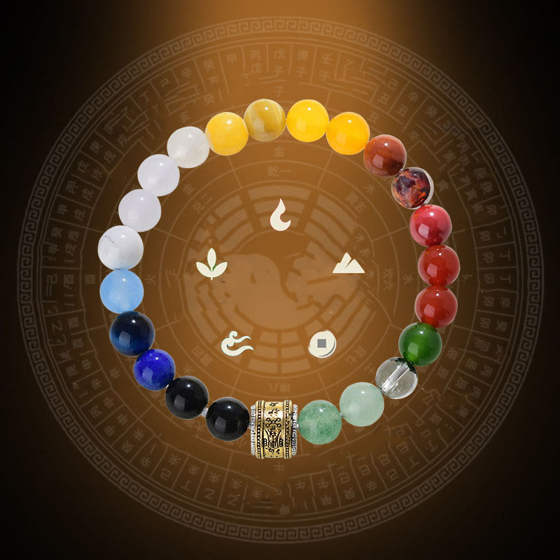 Buddha Stones Cinque Elementi Vari Agata Cristallo Agata Rossa Oro Lucente Ossidiana Agata Gialla Braccialetto della Fortuna - image 1