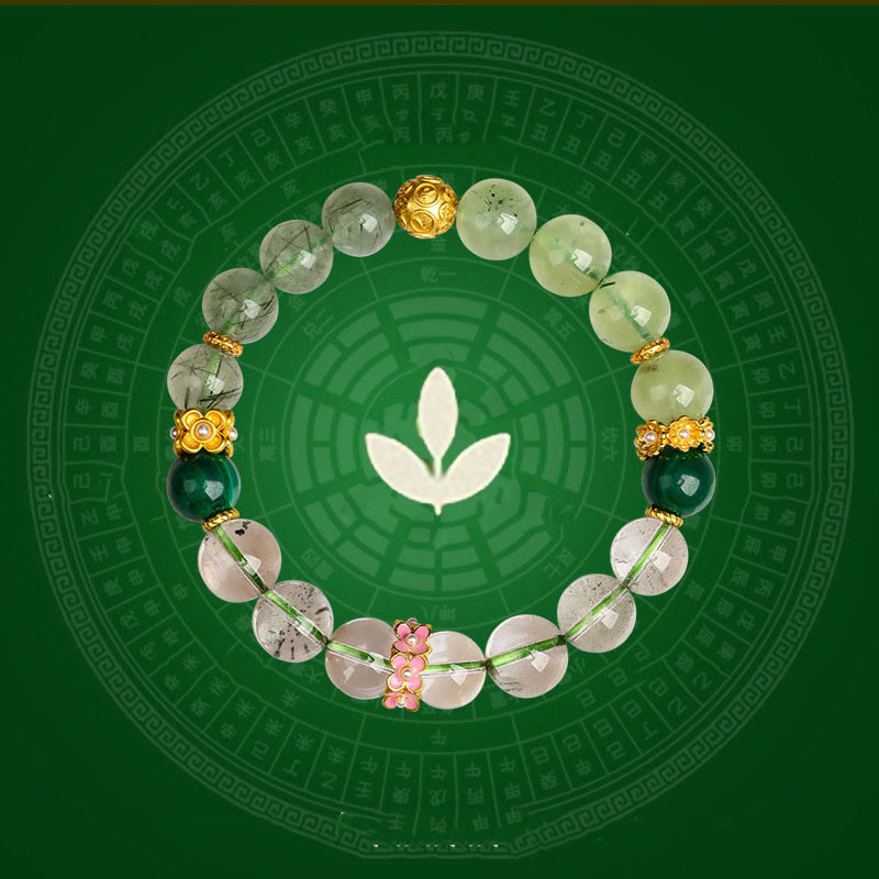 Buddha Stones Cinque Elementi Vari Agata Cristallo Verde Fantasma Quarzo Rutilato Uva Verde Agata Malachite Braccialetto della Fortuna - image 1