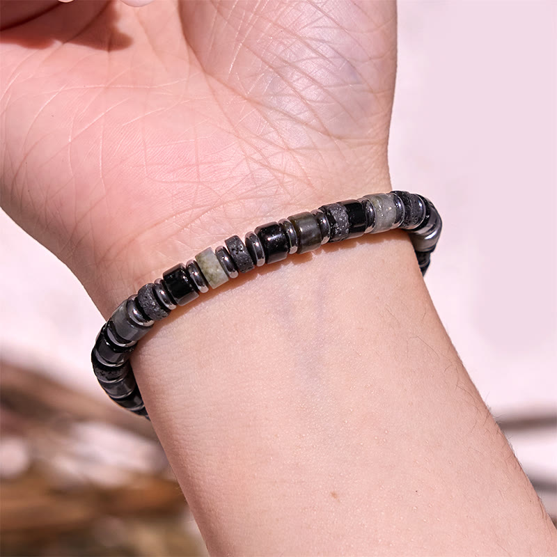 Braccialetto di supporto in Buddha Stones, ematite, turchese, lazurite, lapislazzuli, pietra lavica, glitter nero - image 15