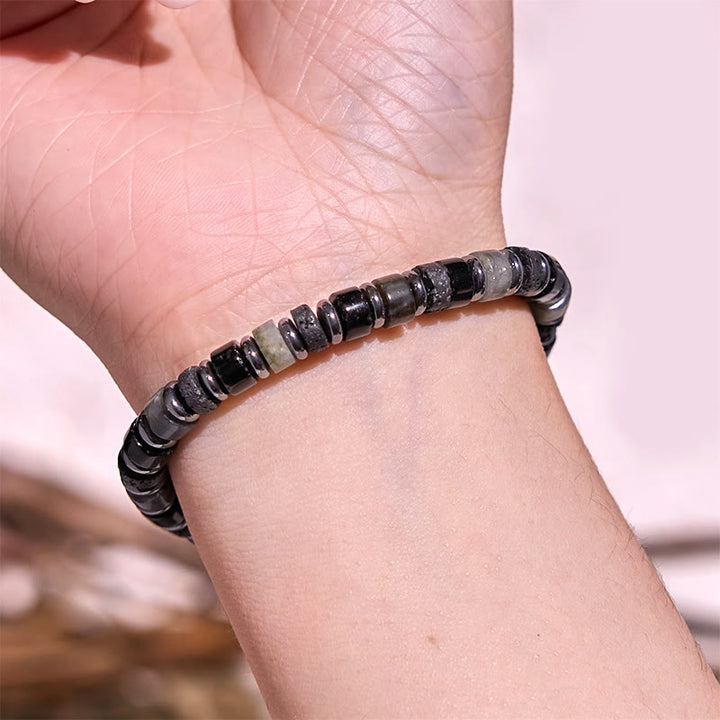 Braccialetto di supporto in Buddha Stones, ematite, turchese, lazurite, lapislazzuli, pietra lavica, glitter nero - image 15
