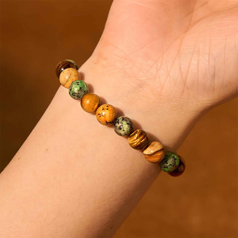 Braccialetto di protezione con perline abbinate in pietra naturale diaspro turchese occhio di tigre Buddha Stones