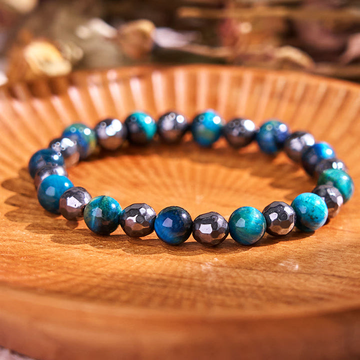 Buddha Stones 2 pezzi Ematite Occhio di tigre Occhio di tigre blu Bracciale potente Set