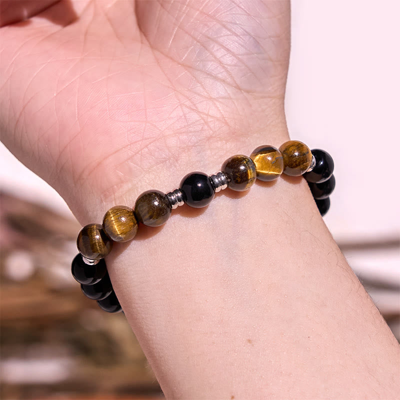Buddha Stones 2 pezzi Ematite Occhio di tigre Occhio di tigre blu Bracciale potente Set