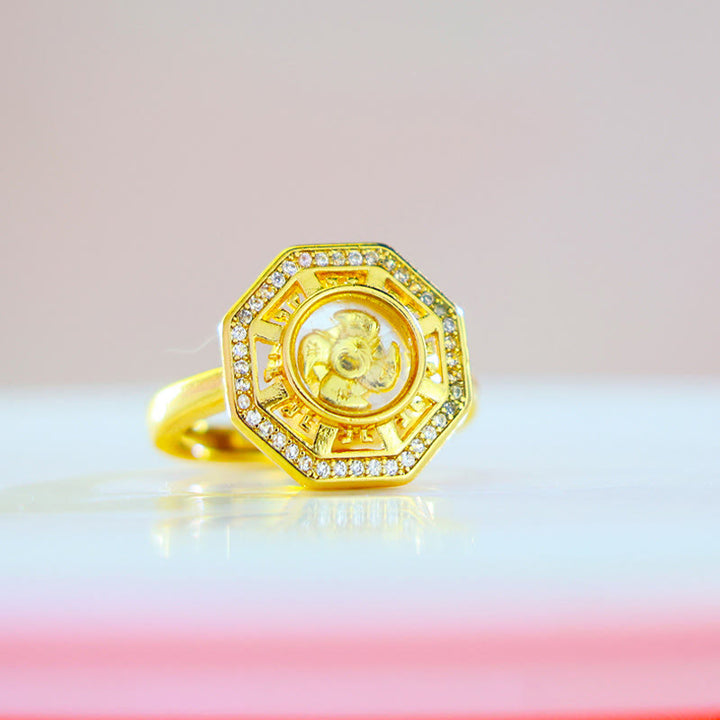 Anello regolabile Buddha Stones Gold Plated Copper Windmill Feng Sheng Shui Qi Luck Wealth