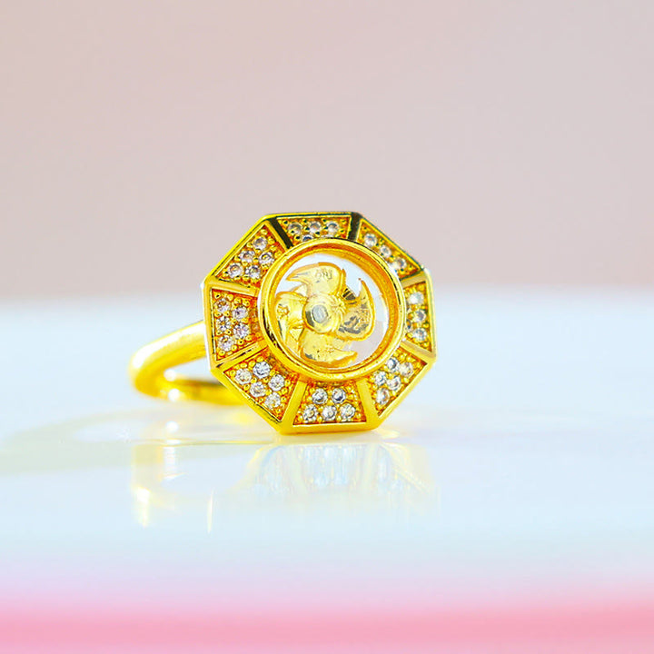 Anello regolabile Buddha Stones Gold Plated Copper Windmill Feng Sheng Shui Qi Luck Wealth