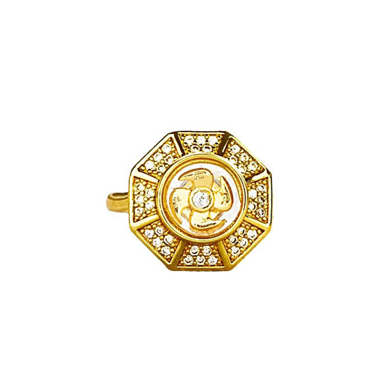 Anello regolabile Buddha Stones Gold Plated Copper Windmill Feng Sheng Shui Qi Luck Wealth