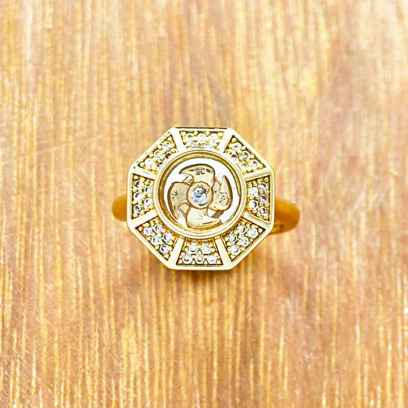 Anello regolabile Buddha Stones Gold Plated Copper Windmill Feng Sheng Shui Qi Luck Wealth