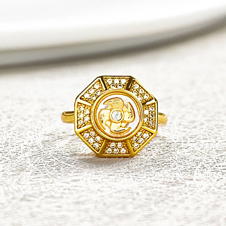 Anello regolabile Buddha Stones Gold Plated Copper Windmill Feng Sheng Shui Qi Luck Wealth