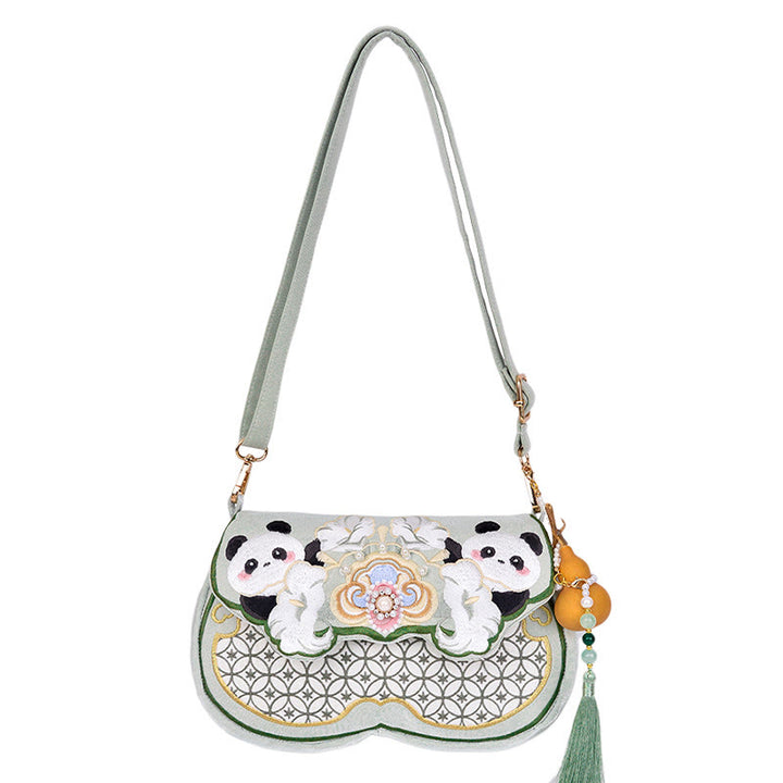 Borsa a tracolla con ciondolo a forma di zucca con fiori di panda e pietre Buddha Stones