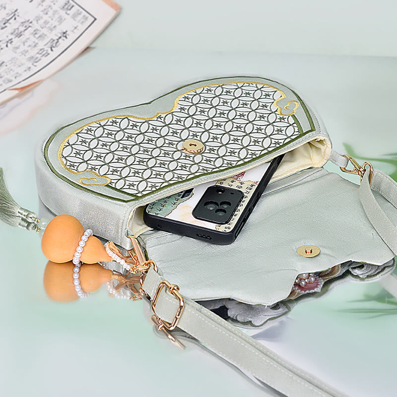 Borsa a tracolla con ciondolo a forma di zucca con fiori di panda e pietre Buddha Stones