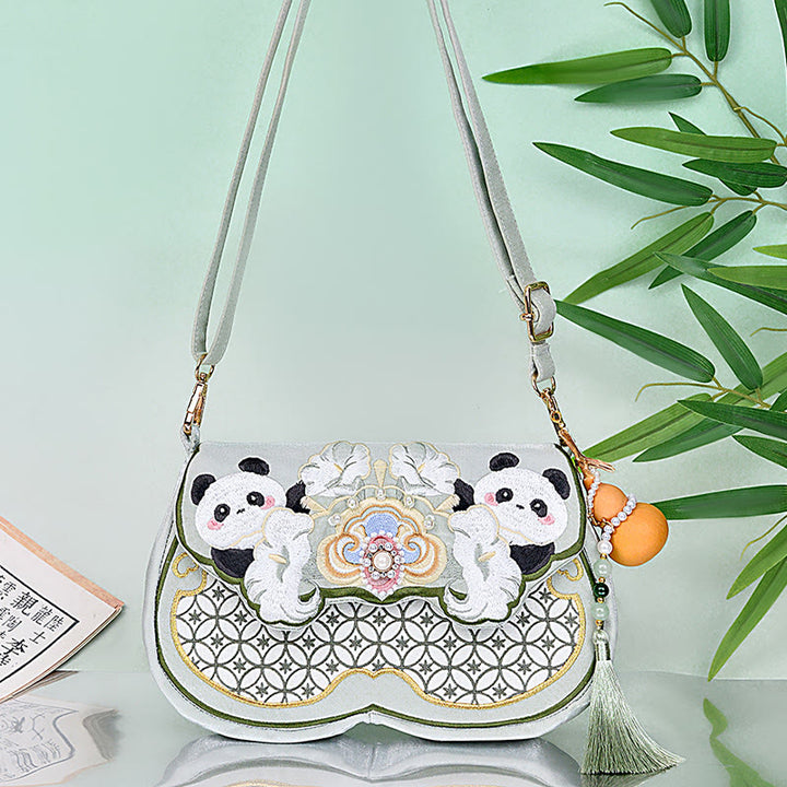 Borsa a tracolla con ciondolo a forma di zucca con fiori di panda e pietre Buddha Stones