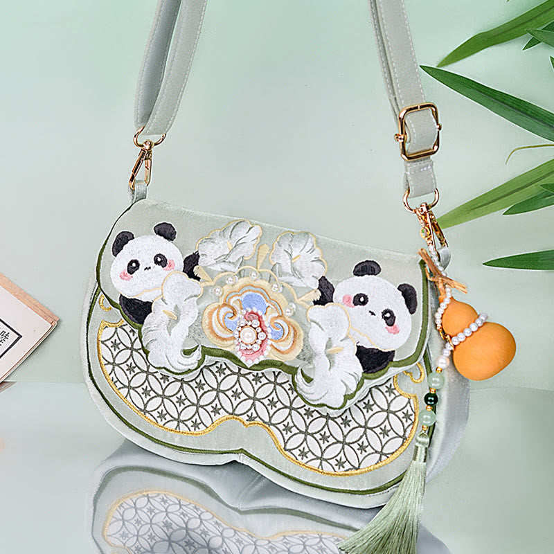 Borsa a tracolla con ciondolo a forma di zucca con fiori di panda e pietre Buddha Stones