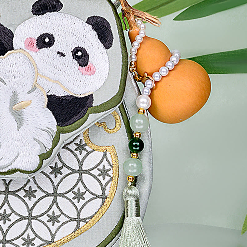 Borsa a tracolla con ciondolo a forma di zucca con fiori di panda e pietre Buddha Stones