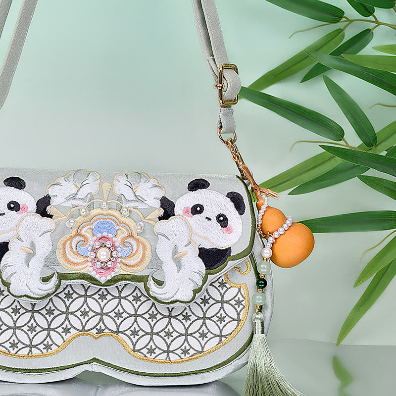 Borsa a tracolla con ciondolo a forma di zucca con fiori di panda e pietre Buddha Stones