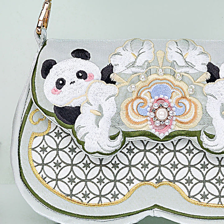Borsa a tracolla con ciondolo a forma di zucca con fiori di panda e pietre Buddha Stones