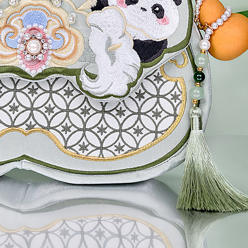 Borsa a tracolla con ciondolo a forma di zucca con fiori di panda e pietre Buddha Stones