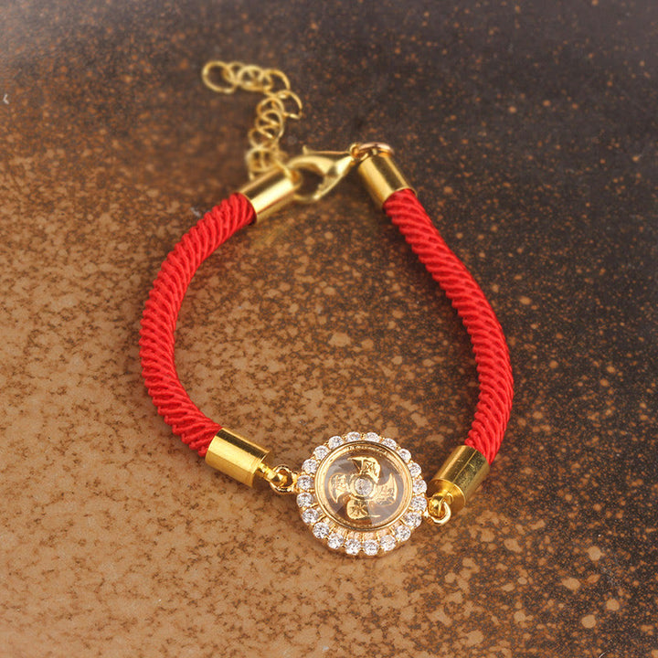 Buddha Stones Braccialetto intrecciato in rame rosso e ottone con mulinello girevole Feng Sheng Shui Qi Protection