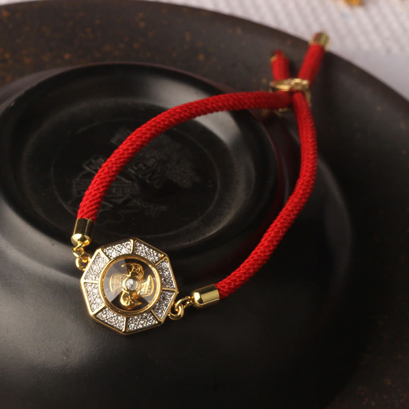 Buddha Stones Rame Ottone Mulino a vento girevole Feng Sheng Shui Qi Braccialetto intrecciato con corda rossa Fede