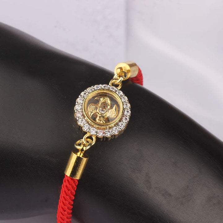 Buddha Stones Braccialetto intrecciato in rame rosso e ottone con mulinello girevole Feng Sheng Shui Qi Protection