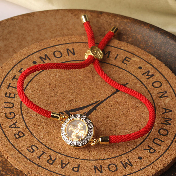 Buddha Stones Rame Ottone Feng Sheng Shui Qi Mulino a vento girevole Braccialetto intrecciato con corda rossa Fede